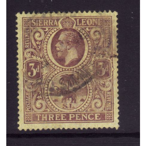 SIERRA LEONE 1912 SG116b 3d PURPLE / YELLOW FINE USED