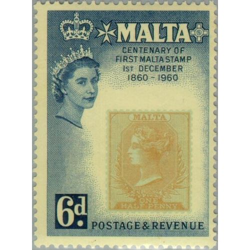Malta QEII 1960 stamp centenary 6d 1860 Unmounted Mint MNH SG 303 Sc 283 postage