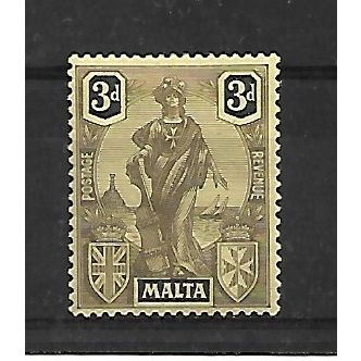 Malta.SG131 3d Black/Yellow.Mounted Mint.Apr20b