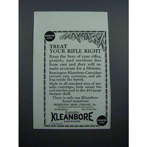 1928 Remington Kleanbore Cartridges Ad - Treat Right