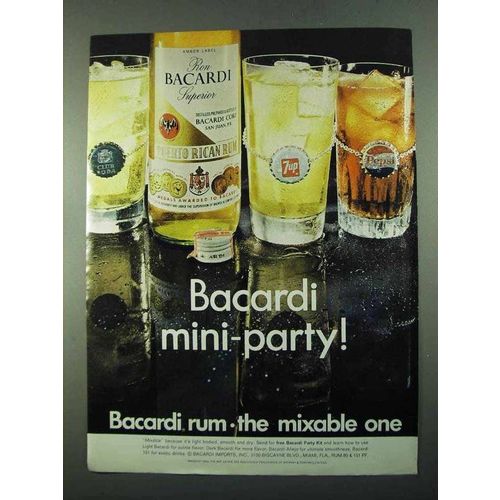 1969 Bacardi Rum Ad - Mini-Party - 7up Pepsi Club Soda