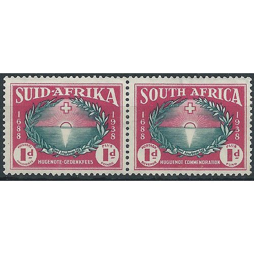 South Africa 1939 SG83 1d + 1d Green & Carmine Hugenote PAIR Unmounted Mint