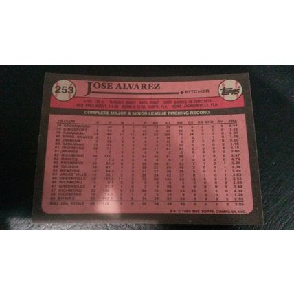 1989 Topps Card # 253 Jose Alvarez Excellent (5) Atlanta Braves
