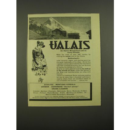 1967 Ualais Switzerland Ad - Ualais an Alpine wonderland with its sunny Climate