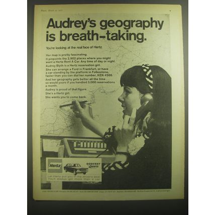 1967 Hertz Rent a Car Ad - Audrey's geography is breath-taking