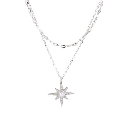 925 Silver Double Necklace Topaz Star Pendant - Very Dainty