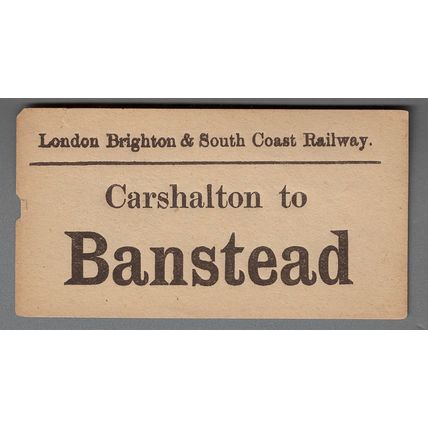 LONDON BRIGHTON & SOUTH COAST RAILWAY LUGGAGE LABEL - CARSHALTON to BANSTEAD