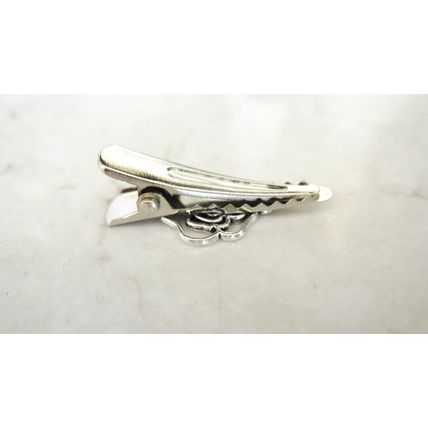 2 small silver rose flower metal alligator hair clip for fine thin hair