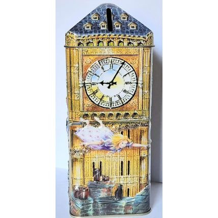 TIN MONEY BOX ** - CHURCHILL - BIG BEN - PETER PAN - 19 x 8 cm - VERY GOOD