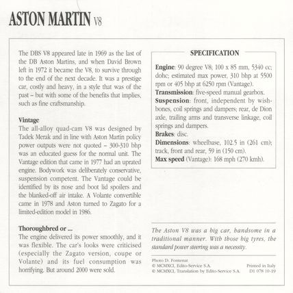 Collectors Club Classic Cars. Aston Martin V8