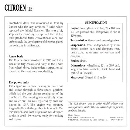 Collectors Club card. Classic Cars. Citroen 11B