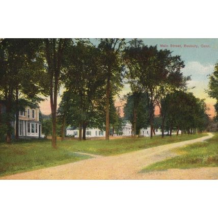 Main Street Roxbury Connecticut USA Old Linen Postcard