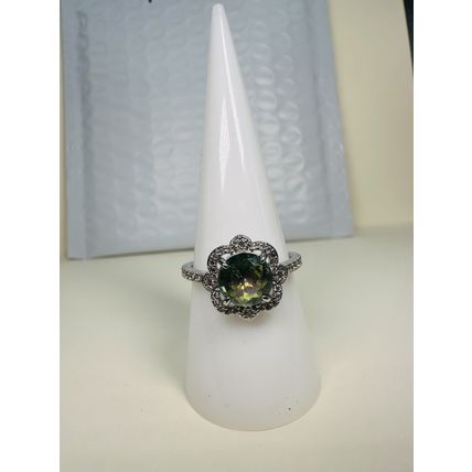 Bomb Party Sz8 Revealed BP Ring Jewelry RBP Flower, Green/Rainbow Gem Rhodium P