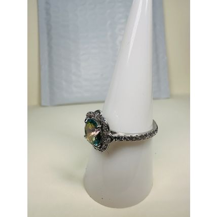 Bomb Party Sz8 Revealed BP Ring Jewelry RBP Flower, Green/Rainbow Gem Rhodium P