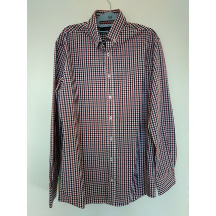 M&S Man Mens Shirt Size 16” Neck Burgundy mix Long Sleeve