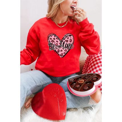 Red Be mine Leopard Heart Printed Valentines Sweatshirt