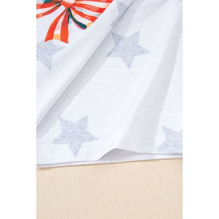 Khaki Patriotic Flag Bow Graphic Starry Round Neck T Shirt