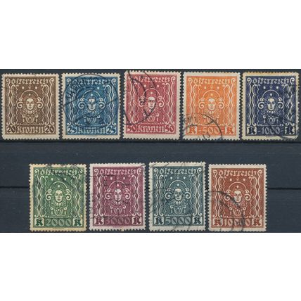 Definitive: 9 Values - Austria 1922 - FH - MiNr 398/400 & 403/8