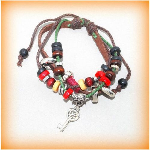 Beachwear Bracelet Unisex Key Charm Braided Cord Surfer Wristband Jewellery 1269
