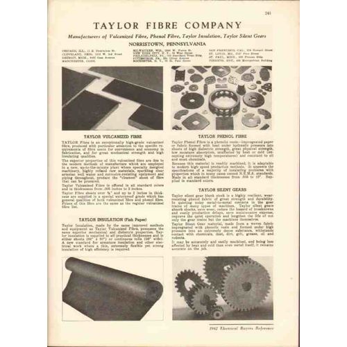 taylor fibre company 1942 vulcanized phenol insulation vintage catalog