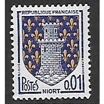 FRANCE 1960 ARMS 1c NIORT BLUE AND YELLOW SG 1498a M MINT#2