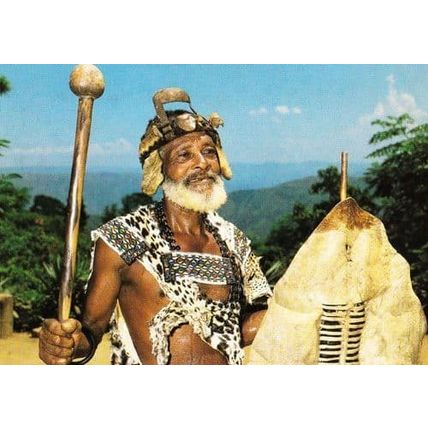 Umnumzane Zulu Headsman Warrior Kraal Costume Fashion Beads Shield Postcard