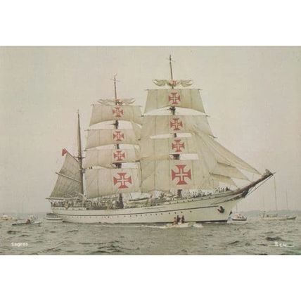 Sagres Portuguese Red Cross Sails Training Ship 1970s Rare Postcard