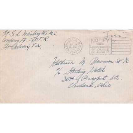 United States 1943 Washington DC to Cleveland cover Washington DC cancel written