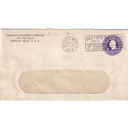 United States 1933 Detroit Graphite Co.Detroit MICH Cover Detroit cancel VGC