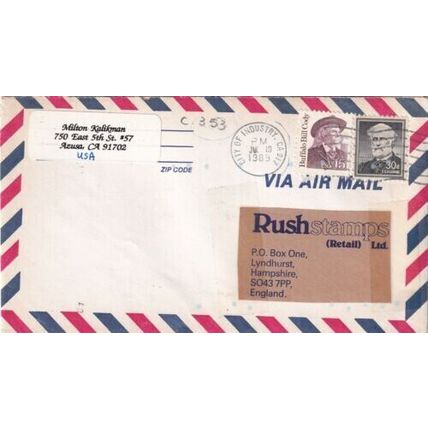 United States 1989 City of Industry CA-Lyndhurst UK Air Mail Cover typed VGC