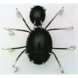 Black Onyx Spider Stainless Steel Wire Wrap Brooch 8