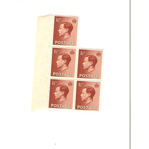 Great Britain 1936 Edward VIII 1.5d brown block of 5 mint