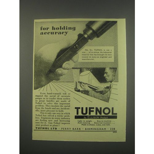 1949 Tufnol Ltd. Ad - for holding accuracy