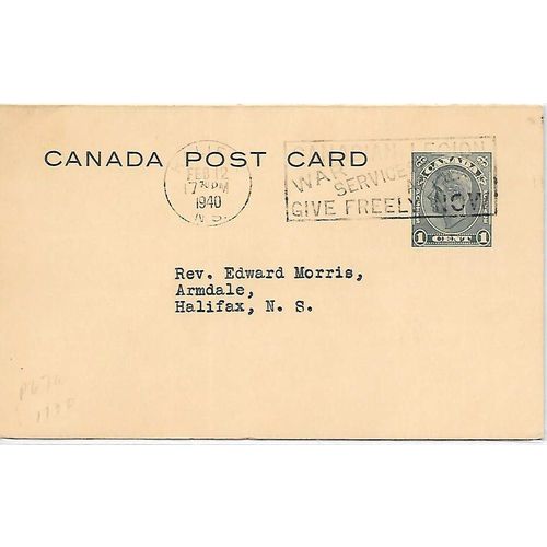 Canada #P67a Postal Card USED George VI Reply Attached, Halifax slogan 1940