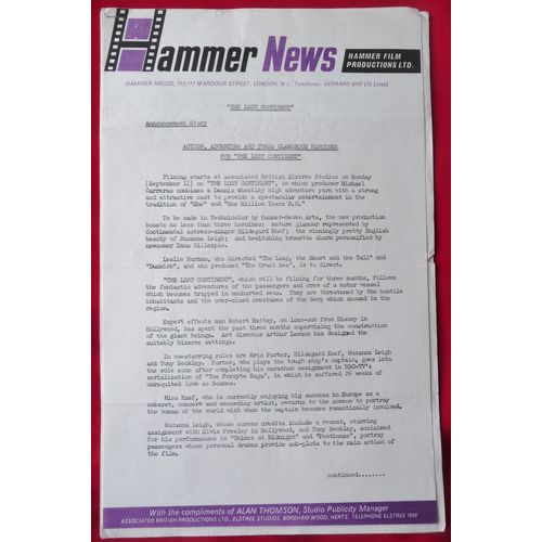 LOST CONTINENT, The (1968) Pre-release HAMMER NEWS sheets