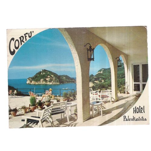 HOTEL PALEOKASTRITSA, CORFU, GREECE used vintage postcard 1973 postmark #