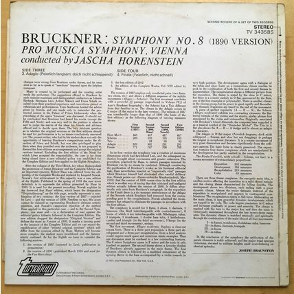 VINYL LP: BRUCKNER SYMPHONY NO 8 - 1890 Version JASCHA HORENSTEIN, Cond TV34358S