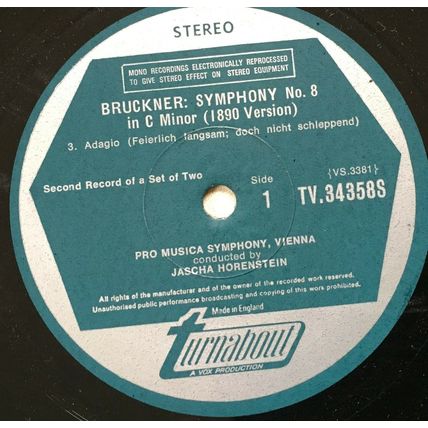 VINYL LP: BRUCKNER SYMPHONY NO 8 - 1890 Version JASCHA HORENSTEIN, Cond TV34358S