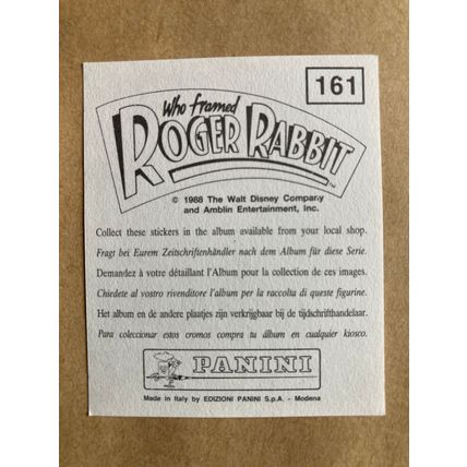 Who Framed Roger Rabbit Sticker # 161 (A) unused 1988 Panini Disney