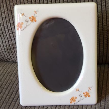 Ceramic Flower Picture Frames Holds 7" X 5" Photo White/Orange