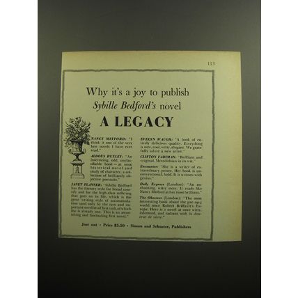 1957 Simon and Schuster Book Advertisement - A Legacy by Sybille Bedford