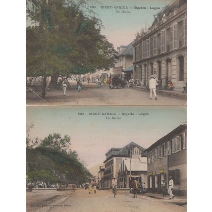 West Africa Nigeria Lagos The Marina Street Antique 2x Postcard s