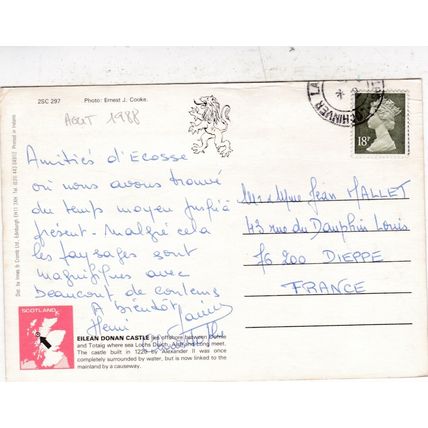 Eilean Donan Castle Ross-shire Postcard posted 1988 creased