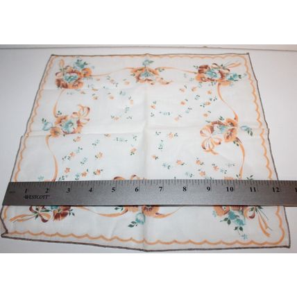 VTG Linen Handkerchief Floral Pattern Poppy Ribbon Rare Hankie Gits for Grandma