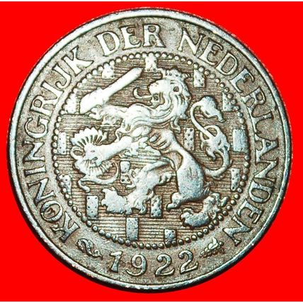LION 1913-1941:NETHERLANDS★1 CENT 1922★WILHELMINA 1890-1948★LOW START★NO RESERVE