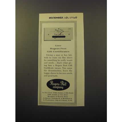 1960 Rogers Peet Fashion Ad - Give Rogers Peet Gift Certificates