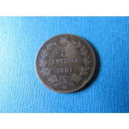 1861 ITALY FIVE CENTESIMI M MINT MARK FREE POST (zzz)