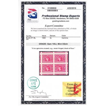 371, Mint NH 2¢ Superb JUMBO Block of Four - PSE Graded 100J * Stuart Katz