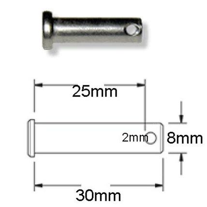 Clevis Pins - Zinc Plated - Diameter: 8mm Length: 30mm - Pack of 10