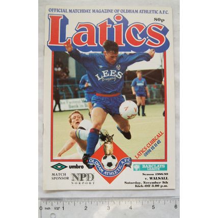 1988 programme Oldham Athletic v. Walsall